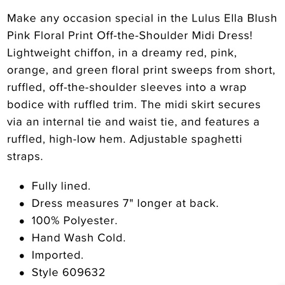 Lulus Ella blush pink floral high low midi off shoulder dress ruffle yellow blue - Picture 5 of 7